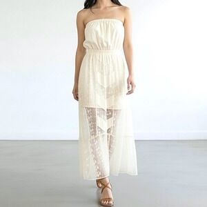 Line & Dot Strapless Lace Maxi Dress Cream Cotton Boho size Small